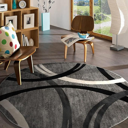 Rugshop Wavy Circles Design Round Rug, Carpet with Jute Backing for Living Room, Dining Room, or Bedroom, Gray, 8' Round