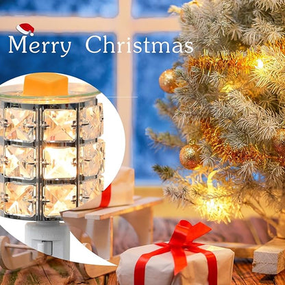 KUPOO Plug-in Wax Warmer,Crystal Wax Melt Warmer Electric Home Fragrance Warmer for Essential Oils Candle Wax Tarts and Melts,Scent Warmer Night Light (Silver Crystal)