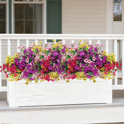 16 Bundles Artificial Flowers–UV Resistant Faux Mums for Garden, Patio, Porch & Home Décor, Realistic Fake Flowers for Weddings & Outdoor Planters (Pink, Yellow, Rose Red, Purple Mix)