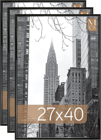MCS Trendsetter Movie Poster Frame 27x40 Black High-Gloss, Vertical & Horizontal Wall Hanging Large Picture Frame for Photos, Artwork & Custom Posters (3-Pack)