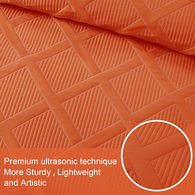 Exclusivo Mezcla Twin Size Quilt Set - Burnt Orange Quilts Bedding Set with 2 Pillow Shams, Modern Bedspread with Striped Pattern, Soft Lightweight Bedspreads Coverlets for All Seasons