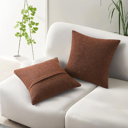 HAUSSY Set of 2 20x20 Decorative Throw Pillow Covers, Soft Cozy Textured Boucle Couch Cases, Home Decor for Couch Bed Living Room, Rust