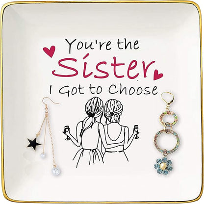 Topthink Birthday Anniversary Wedding Christmas Gifts for Sis,Soul Sister,Best Friend,Women,Bestie-You're the Sister I Got to Choose–Ceramic Jewelry Holder Ring Dish Trinket Box Tray