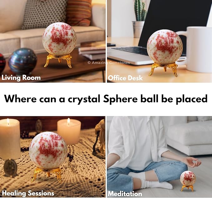 Amazing Gemstone Cinnabarite Crystal Ball with Stand - 1.5 Inches Crystal Sphere Meditation Balls for Witchcraft and Decorative Balls