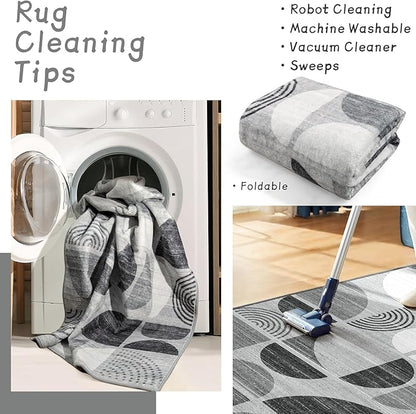 MUJOO 5x7 Area Rugs,Washable Rugs for Living Room Bedroom,Large Boho Throw Floor Carpet Non Slip Soft Modern Abstract Black and Grey