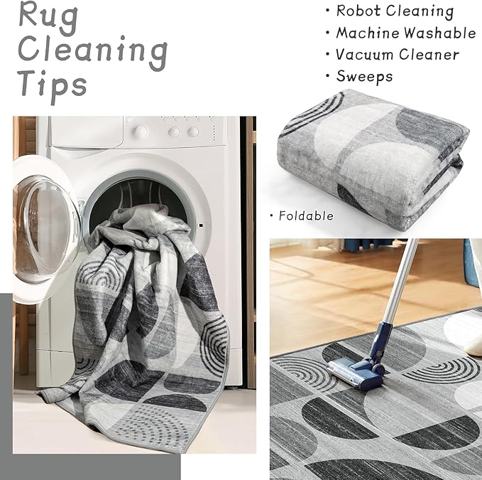 MUJOO Washable Rugs 9x12,Large Area Rugs for Living Room Bedroom Dining Room,Boho Throw Floor Carpet Non Slip Soft Modern Abstract Black and Grey