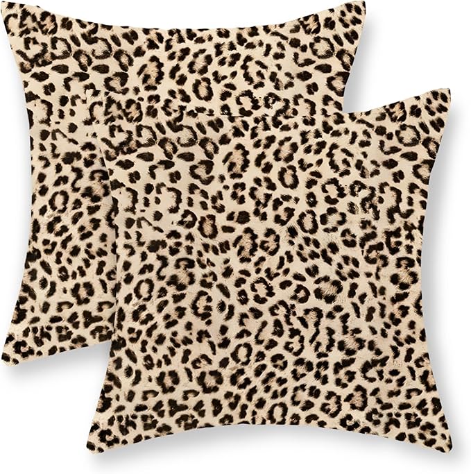 Leopard Pillow Covers 18x18 Inch Set of 2 Beige Brown Cheetah Throw Pillows Skin Animal Print Pillow Cases Modern Decorative Pillows Outdoor Farmhouse Soft Cotton Cushion Case for Couch Sofa