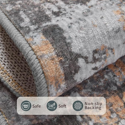 9x12 Area Rug for Living Room, Extra Large Washable Rug, Soft Taupe Abstract Rug for Bedroom, Office, Farmhouse, Low Pile Imitation Wool Non Slip Carpet Ideal for High-Traffic Areas