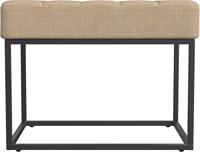 HomePop Theodore Channel Tufted Small Ottoman -Light Tan Textured Solid