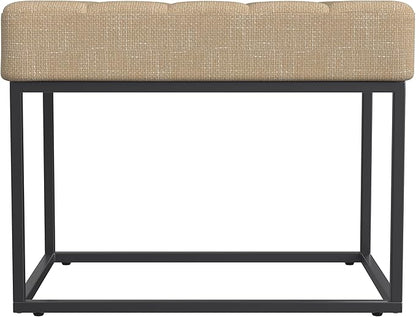 HomePop Theodore Channel Tufted Small Ottoman -Light Tan Textured Solid