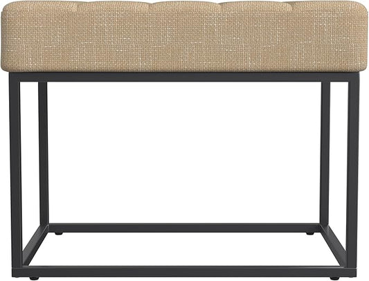 HomePop Theodore Channel Tufted Small Ottoman -Light Tan Textured Solid