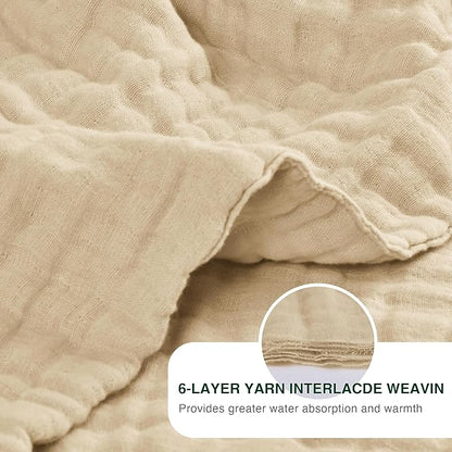 Love's cabin 6 Layer 100% Cotton Muslin Blanket, 60"x80" Twin Muslin Blanket for Couch Bed, Lightweight and Breathable Cotton Gauze for Adult, Khaki