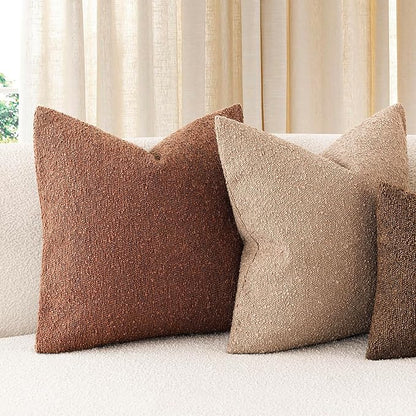 Foindtower Decorative Textured Boucle Throw Pillow Covers Accent Solid Pillow Cases Neutral Soft Cozy Couch Cushion Case for Chair Sofa Bedroom Living Room Home Decor 20x20 Inch,1PC,Red Taupe