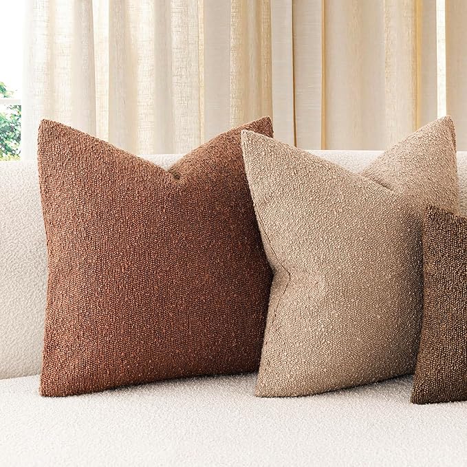 Foindtower Decorative Textured Boucle Throw Pillow Covers Accent Solid Pillow Cases Neutral Soft Cozy Couch Cushion Case for Chair Sofa Bedroom Living Room Home Decor 24x24 Inch,1PC,Red Taupe