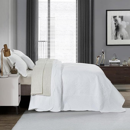 HZ & HY Oversized King Bedspread, Ultrasonic Coverlet Bedding Set, Lightweight Thin Comforter, Reversible, 5 Piece, 100% Microfiber, White