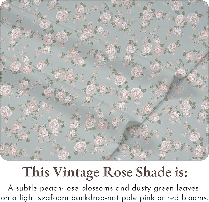 California Design Den Rose Sheet Set Twin XL, 100% Cotton Deep Pocket Twin XL Sheets & Pillowcase Set, Soft Sateen Weave - Vintage Rose