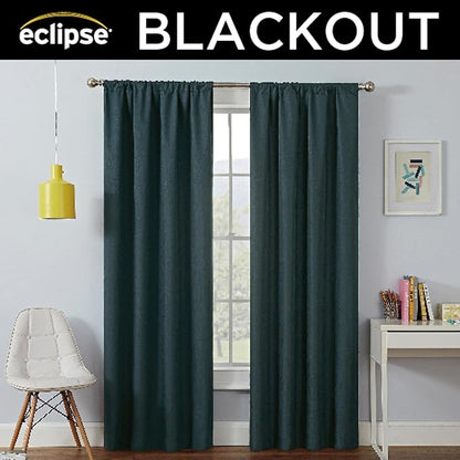 Eclipse Kendall Modern Blackout Thermal Rod Pocket Window Curtain, Insulating & Noise Reducing Curtains for Bedroom or Living Room (1 Panel), 63 in Long x 42 in Wide, Teal