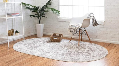Rugs.com Arlington Collection Rug – 8' x 10' Oval White Medium-Pile Rug Perfect for Living Rooms, Large Dining Rooms, Open Floorplans