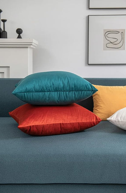 Fall Couch Pillow Cases 18x18 Burnt Orange: 2 Pack Cozy Soft Velvet Square Throw Pillow Covers for Farmhouse Home Decor