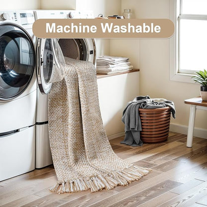 Collive Hallway Runner Rug, 2' x 6' Hand Woven Reversible Washable Entryway Rugs, Tan Cotton Modern Laundry Room Carpet Long Farmhouse Carpets for Bathroom Sink Foyer Bedroom