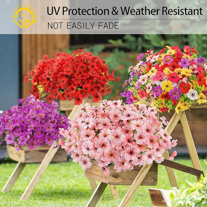 MACTING Artificial Flowers for Outdoors 12 Bundles Fake Flowers UV Resistant Faux Plastic Plants No Fade for Hanging Planters Window Patio Porch Garden Home Indoor Outdoor Summer Decorations(Pink)