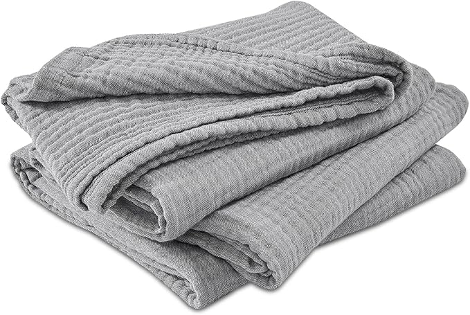 EMME Cotton Muslin King Blanket Bed Layering Bedspread Coverlet Breathable Gauze Soft Lightweight Blankets (Heather Grey, 108"x90")