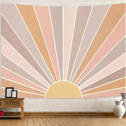 Kanuyee Boho Sun Tapestry Wall Hanging, Retro 70s Abstract Rainbow Aesthetic Sunrise Vintage Tapestries for Bedroom Living Room 36×48 inch
