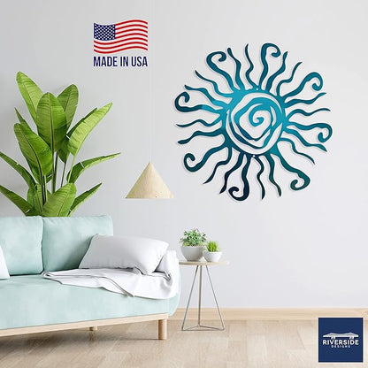 Wacky Sun Metal Wall Art Indoor/Outdoor Decor - 18" Teal Rust Proof Wall Sculpture - Made in USA - Ideal for Bedroom, Garden, Home, Patio and Farmhouse