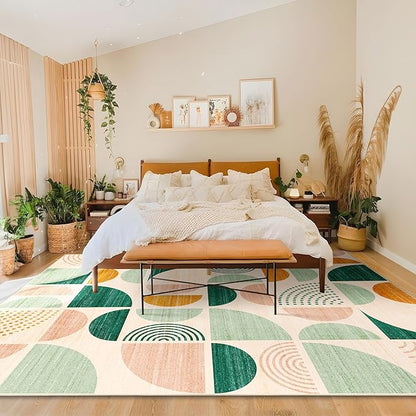 MUJOO Green Washable Rugs 8x10,Boho Area Rugs for Living Room Bedroom,Large Throw Floor Carpet Non Slip Soft Modern Abstract Sage Green