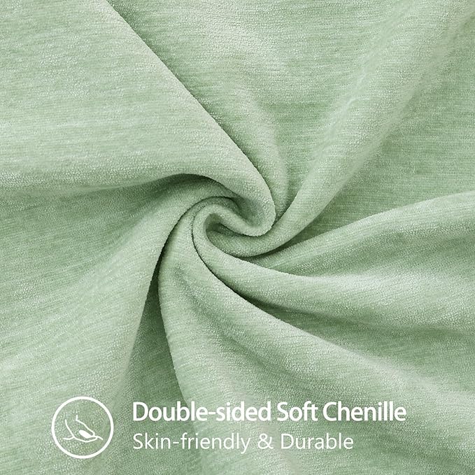 decorUhome Spring Chenille Soft Throw Pillow Covers 26x26 Set of 2, Farmhouse Velvet Neutral Decorative Euro Sham Pillow Covers with Stitched Edge for Couch Sofa Bed Home Decor, Sage Green