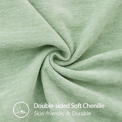 decorUhome Spring Chenille Soft Throw Pillow Covers 22x22 Set of 2, Farmhouse Velvet Neutral Decorative Euro Sham Pillow Covers with Stitched Edge for Couch Sofa Bed Home Decor, Sage Green