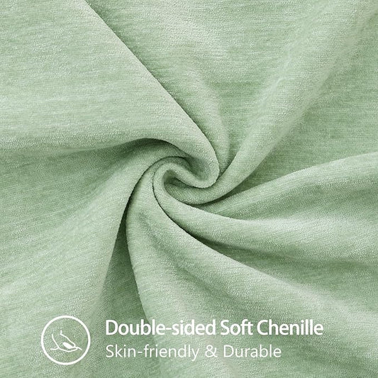 decorUhome Spring Chenille Soft Throw Pillow Covers 24x24 Set of 2, Farmhouse Velvet Neutral Decorative Euro Sham Pillow Covers with Stitched Edge for Couch Sofa Bed Home Decor, Sage Green