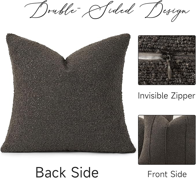 YCOLL Textured Boucle Throw Pillow Covers 22x22 Pack of 2 - Soft Neutral Striped Cushion Covers, Cozy Accent Decorative Pillow Covers for Couch, Sofa, Bed, Living Room (Dark Gray)