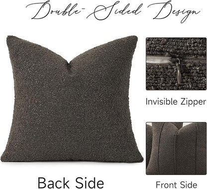YCOLL Textured Boucle Throw Pillow Covers 22x22 Pack of 2 - Soft Neutral Striped Cushion Covers, Cozy Accent Decorative Pillow Covers for Couch, Sofa, Bed, Living Room (Dark Gray)