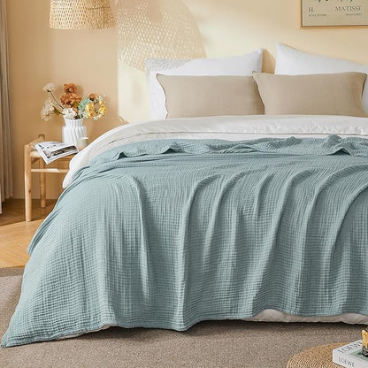 EMME Cotton Muslin Large Throw Blanket Couch Breathable Gauze Soft Lightweight Bed Blankets Adults (Heather Teal, 50"x70")