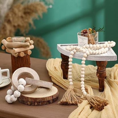 2 Pieces Decorative Wood Knot Link Chain Decor and Bead Garland Set Farmhouse Aesthetic Natural Wooden Knot Chain Link Wood Bead for Boho Country Home Table Decor(Classic Colors)