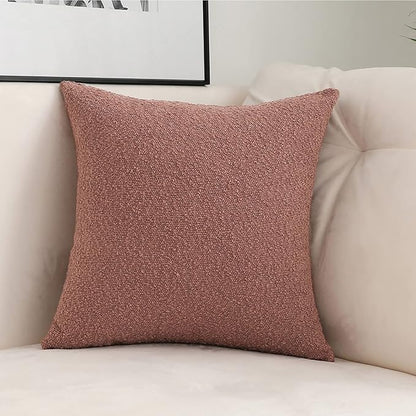 Jeneoo Dusty Rose Decorative Square Thick Accent Throw Pillow Covers Fine Textured Boucle Couch Cushion Cases for Sofa Decor, Set of 1, 24 x 24 Inch
