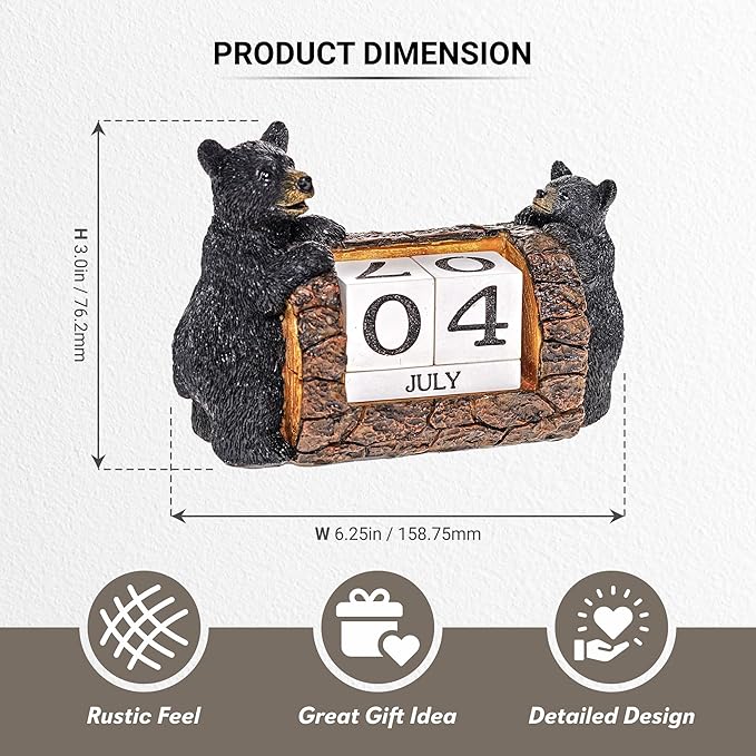 Pine Ridge Desk Calendar Blocks - Perpetual Calendar, Flip Month And Day Date Blocks, Rustic Calendars For Home, Office, Classroom And Decor (Black Bear)
