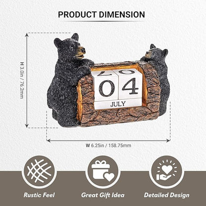 Pine Ridge Desk Calendar Blocks - Perpetual Calendar, Flip Month And Day Date Blocks, Rustic Calendars For Home, Office, Classroom And Decor (Black Bear)