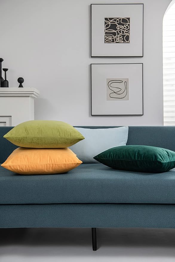 Couch Pillow Cases 18x18 Chartreuse: 2 Pack Cozy Soft Square Throw Pillow Covers for Farmhouse Home Decor