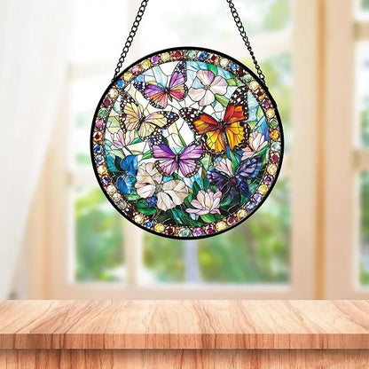 DASTOLL Stained Glass Window Hanging, Colorful Butterfly Suncatcher for Doors Home Sun Catchers Decoration and Christmas, Mother's Day Birthday Gifts for Women, Men, and Mom 7.8 in