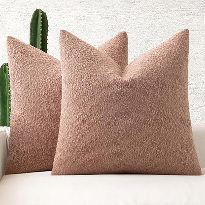 MIULEE 20x20 Inch Decorative Pillow Covers for Couch Bed Set of 2 Textured Boucle Neutral Spring Throw Pillows Valentine Blush Pink Accent Solid Cushion Pillowcases Sofa Livingroom Home Decor