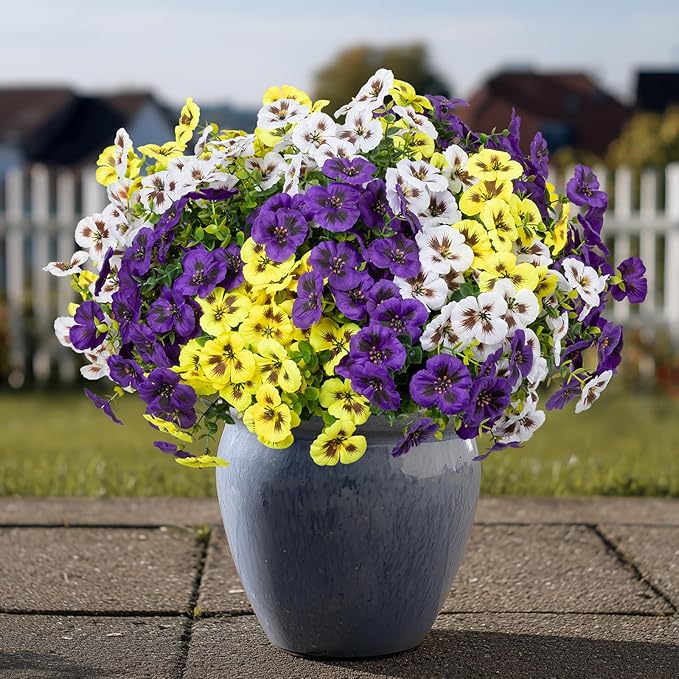 Artificial Flowers, 24 Bundles, Decorative Bouquets for Home, Wedding, Garden, Office Decor (3 Multicolor)