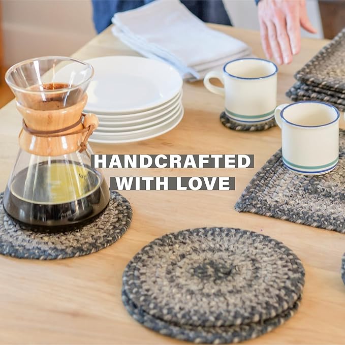 Homespice Flint Hill Jute Woven Rope Coasters 4", Warm Primitive Decor, Set of 6, Grey - Durable, Absorbs Moisture, Easy to Clean and Protects Furniture