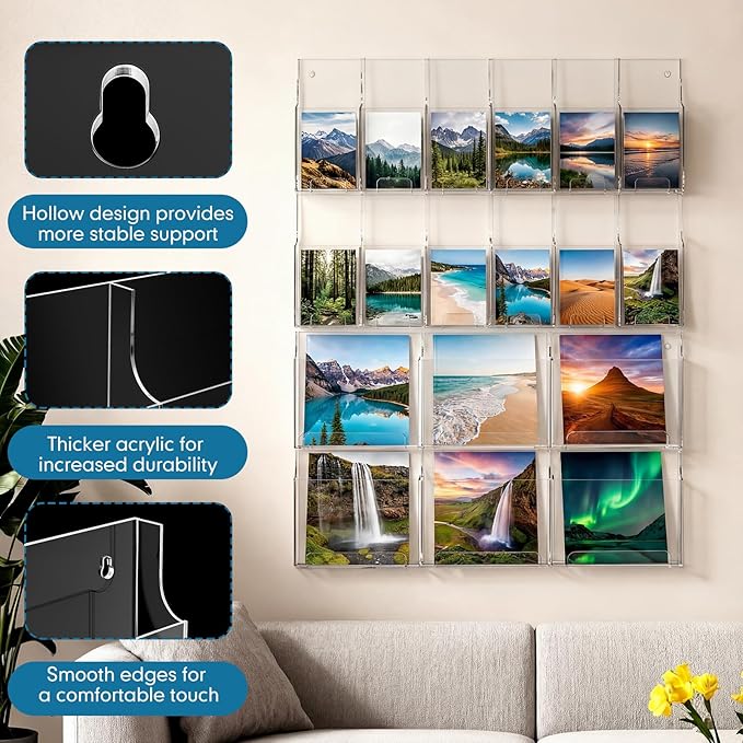Thyle Acrylic Brochure Pamphlet Holder with 6 Magazine & 12 Pamphlet Slots, Clear Magazine Display Rack, Wall-Mounted Literature Organizer for Home and Office Waiting Room
