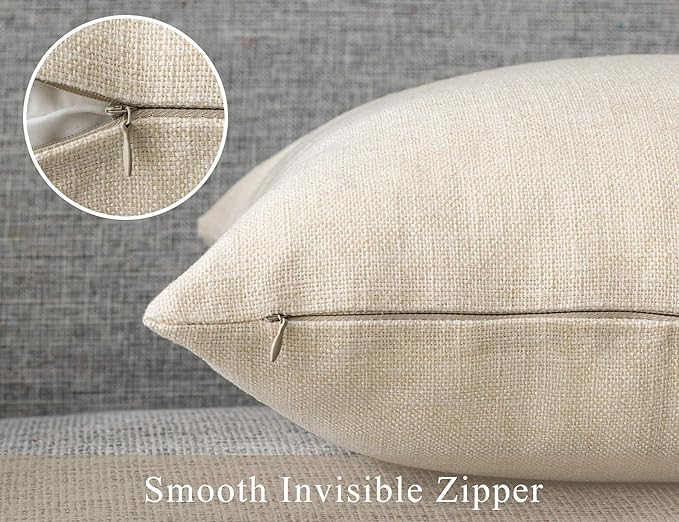 Stellhome Burlap Throw Pillow Covers Solid Farmhouse Linen Pillowcase for Bed Couch Sofa Bench, Set of 2, 24 x 24 inch (60 x 60 cm), Cream