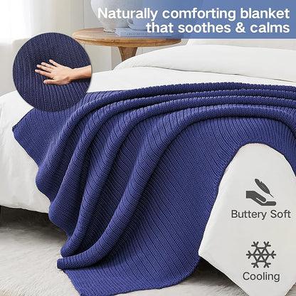 Guohaoi Knitted Weighted Blanket for Adults (Blue 50"x75" 15lbs) No Beads Cooling Throw Blanket for Hot Sleepers, Home Decor Breathable Chunky Knit Heavy Blanket Use on Full Size Bed