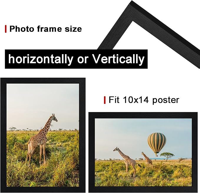 10 x14 Picture Frame Set of 5, Wooden Frame Black 10 x14 Wall Gallery Poster Photo frame with Durable Shatter Resistant Plexiglass,Horizontal and Vertical Formats for Wall Mounting best gift