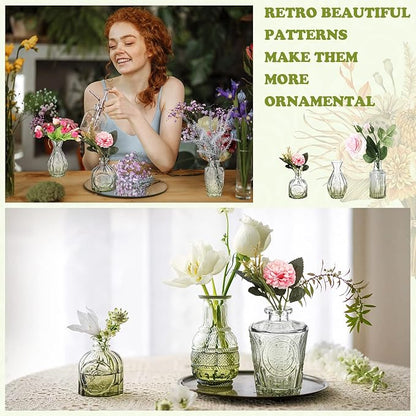 20 Pcs Glass Bud Vase Set Vintage Small Vases for Flowers in Bulk Cute Glass for Centerpieces Rustic Decorative for Wedding Table Home Christmas Decoration (Green)