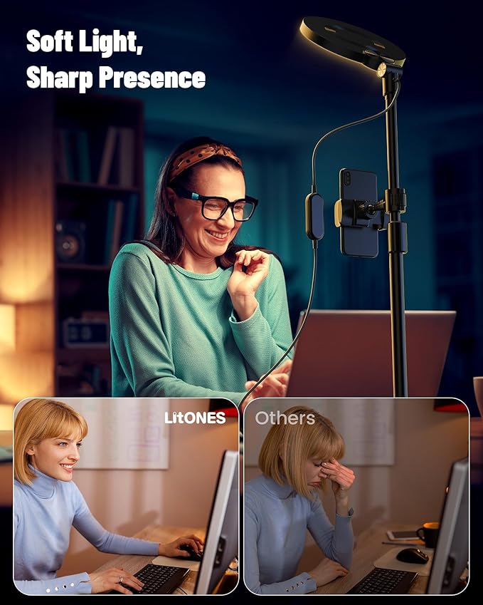 7" Ring Light with Stand for Desk, 3000K-6500K, 30 Lighting Modes for Video Conference, Zoom Lighting for Computer, Adjustable Dimmable Desk Light for Video Recording, Calls, Podcast, Stream, CRI 97.8